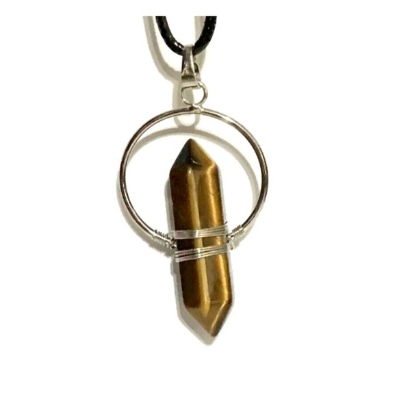 Tiger Eye Two Pointed In Circle Pendent Premium Wax Cord Black - Picture 1 of 6